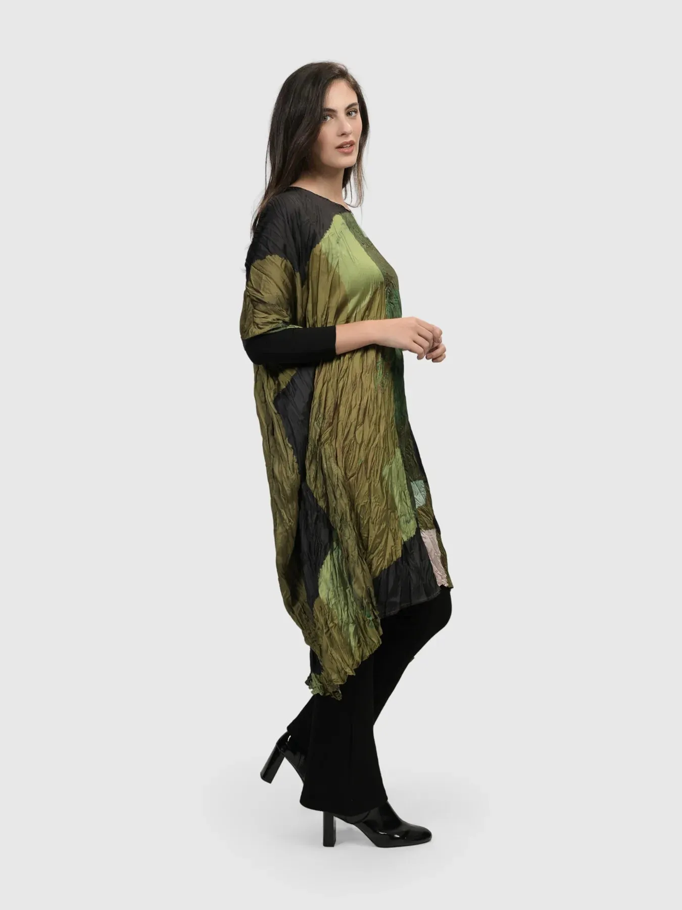 AD106O SATIN CRUSH OLIVE DRESS