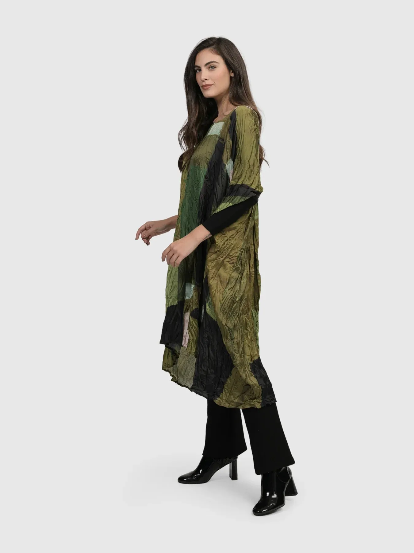AD106O SATIN CRUSH OLIVE DRESS