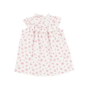 BEBE ORGANIC PINK FLORAL RUFFLE TRIM SWING DRESS