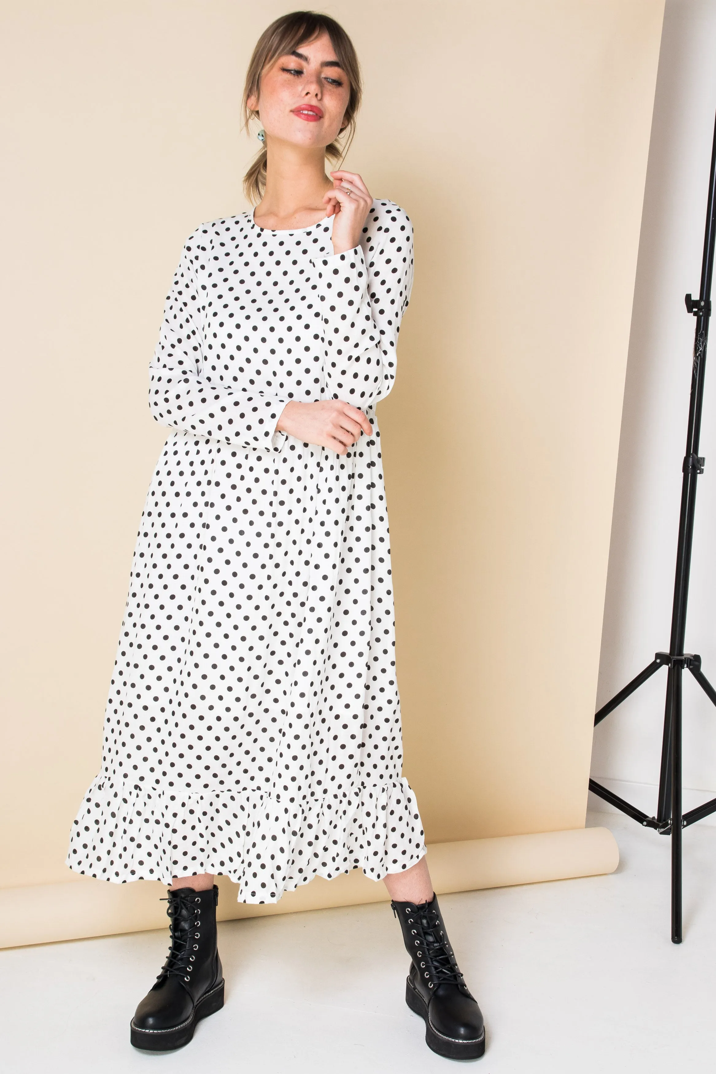 Daisy Street Midaxi Smock Dress in Spot Print