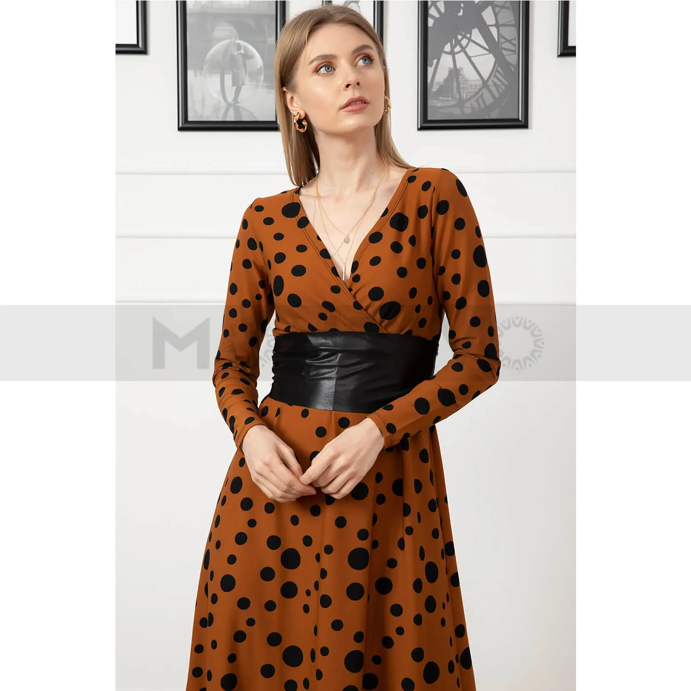 Double Breasted Collar Polka Dot Dress