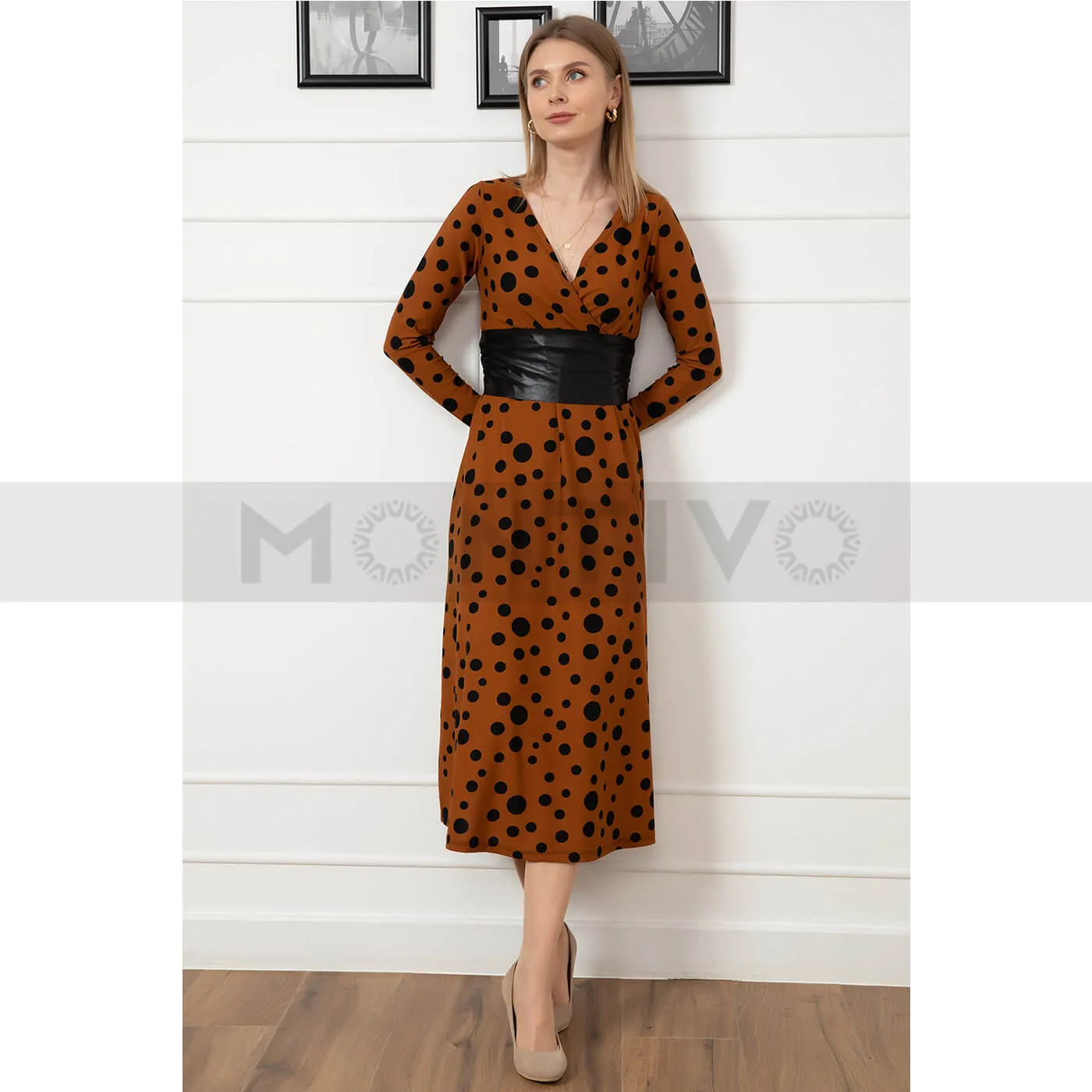 Double Breasted Collar Polka Dot Dress