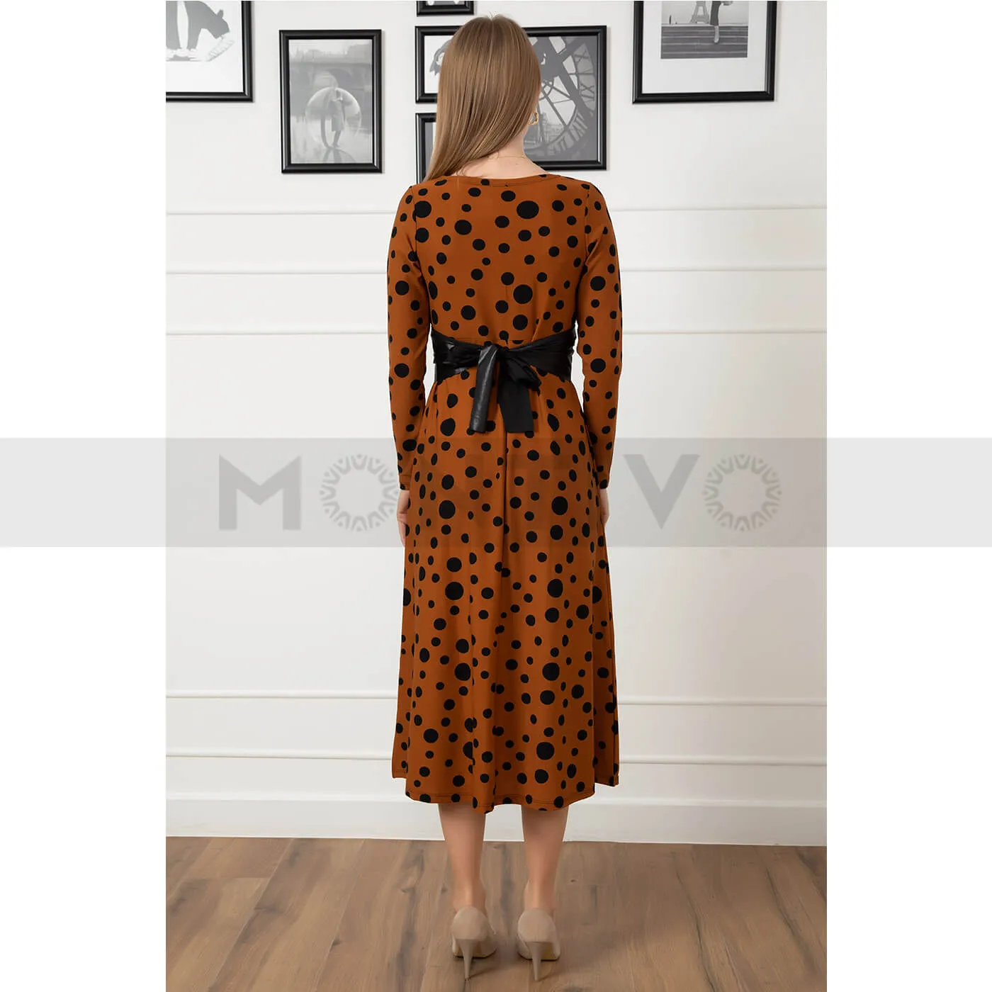 Double Breasted Collar Polka Dot Dress