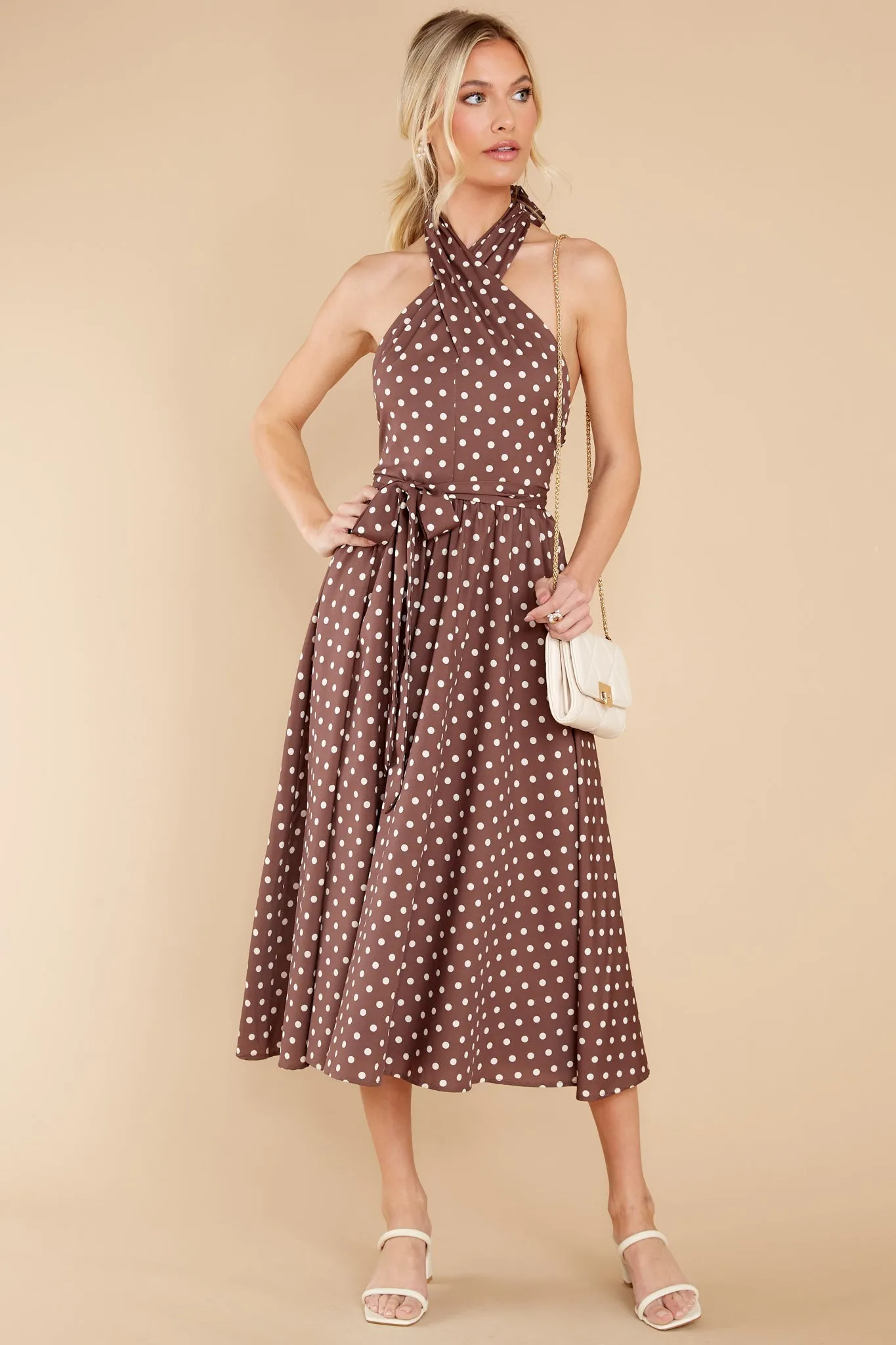 Let This Be Love Brown Polka Dot Midi Dress