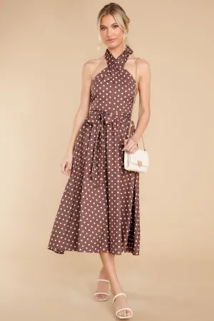 Let This Be Love Brown Polka Dot Midi Dress