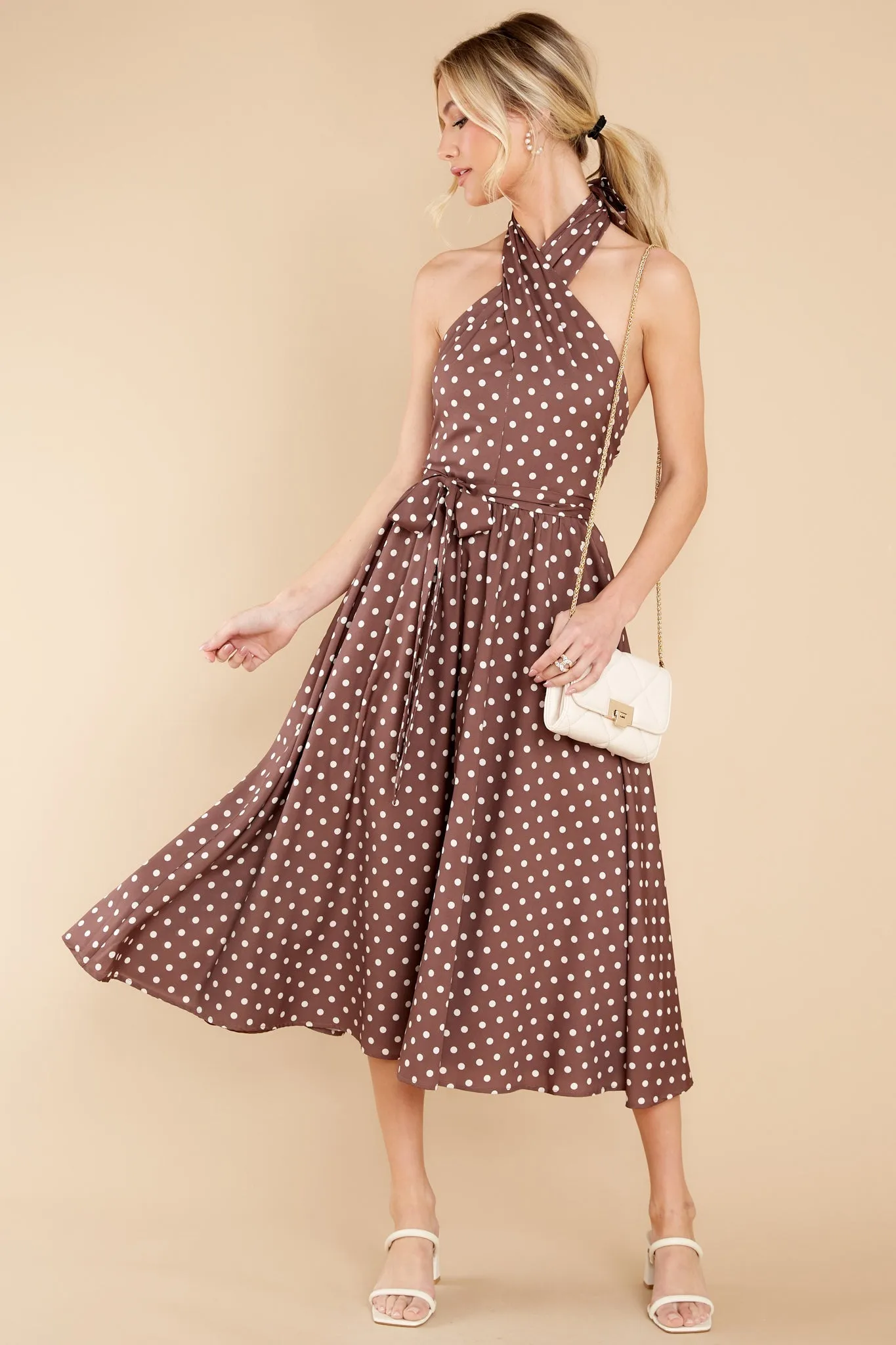 Let This Be Love Brown Polka Dot Midi Dress