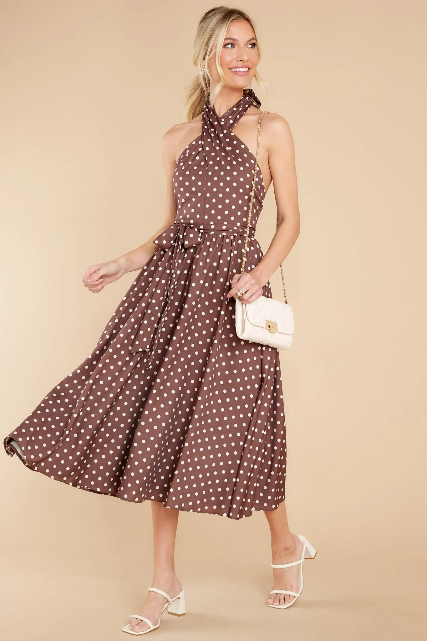 Let This Be Love Brown Polka Dot Midi Dress