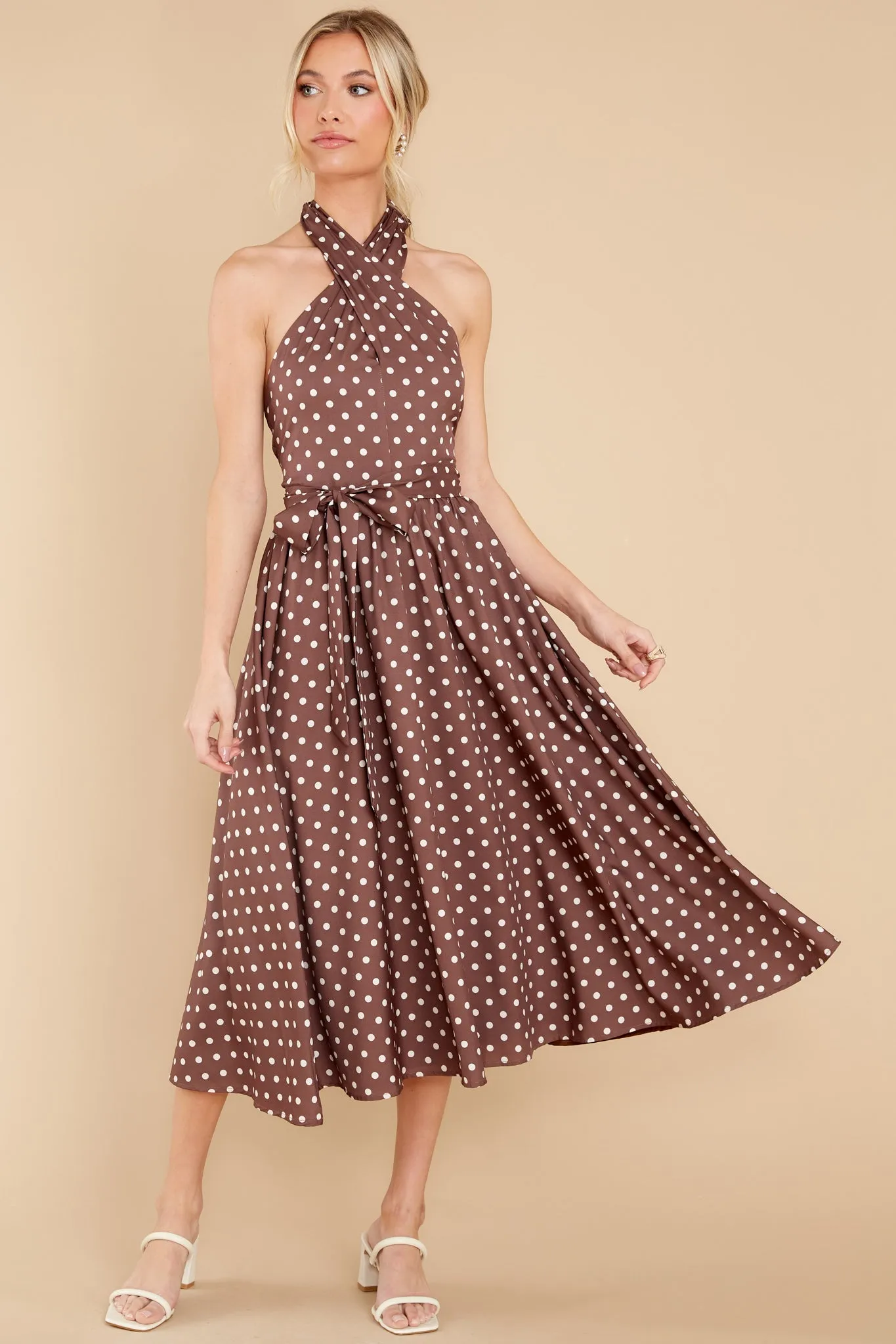 Let This Be Love Brown Polka Dot Midi Dress