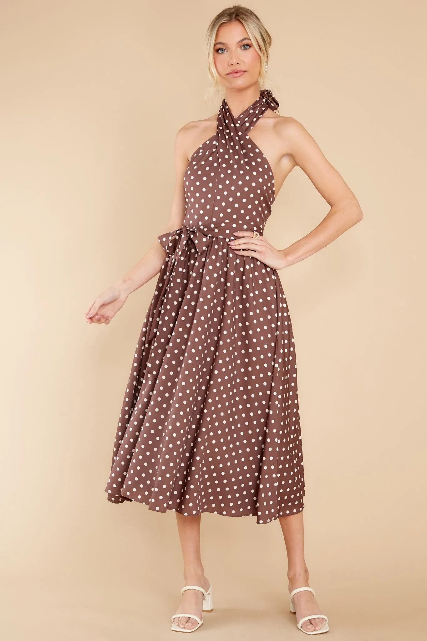 Let This Be Love Brown Polka Dot Midi Dress