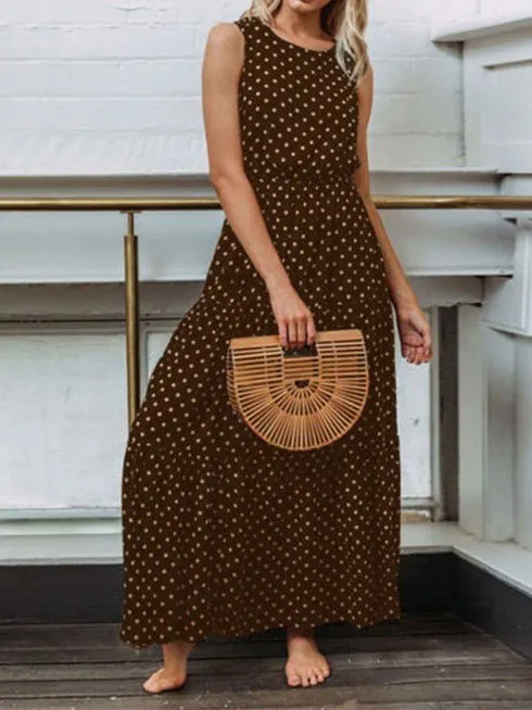Polka Dot Crew Neck Sleeveless Dress