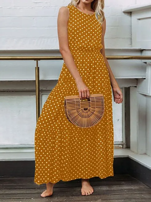 Polka Dot Crew Neck Sleeveless Dress