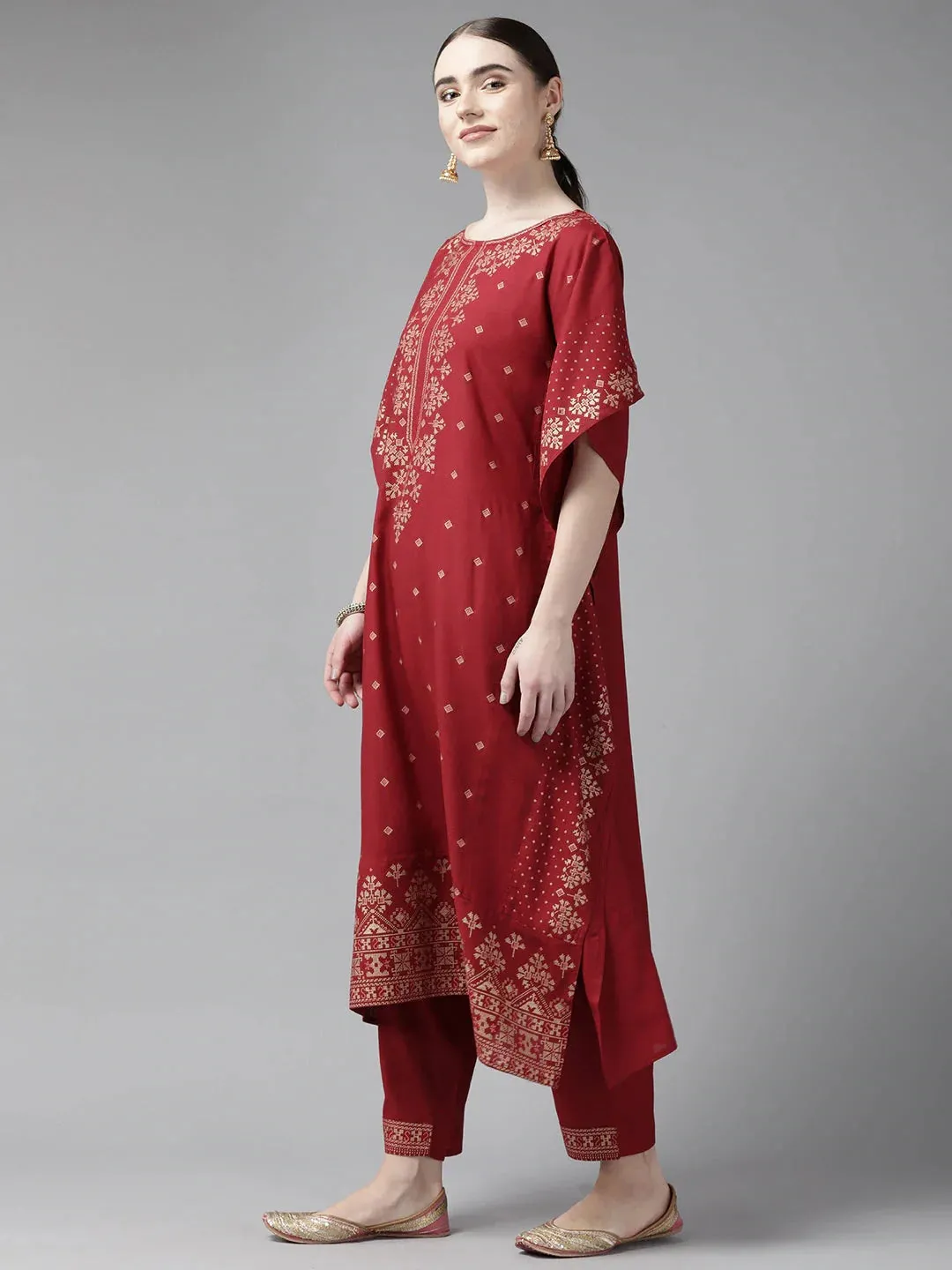 Red Kaftan Kurta Set
