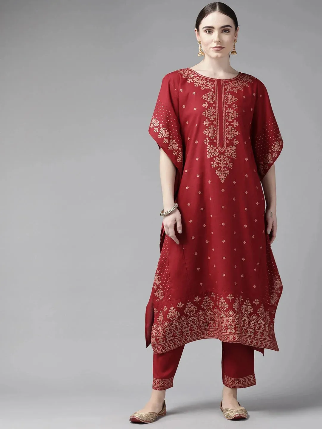 Red Kaftan Kurta Set