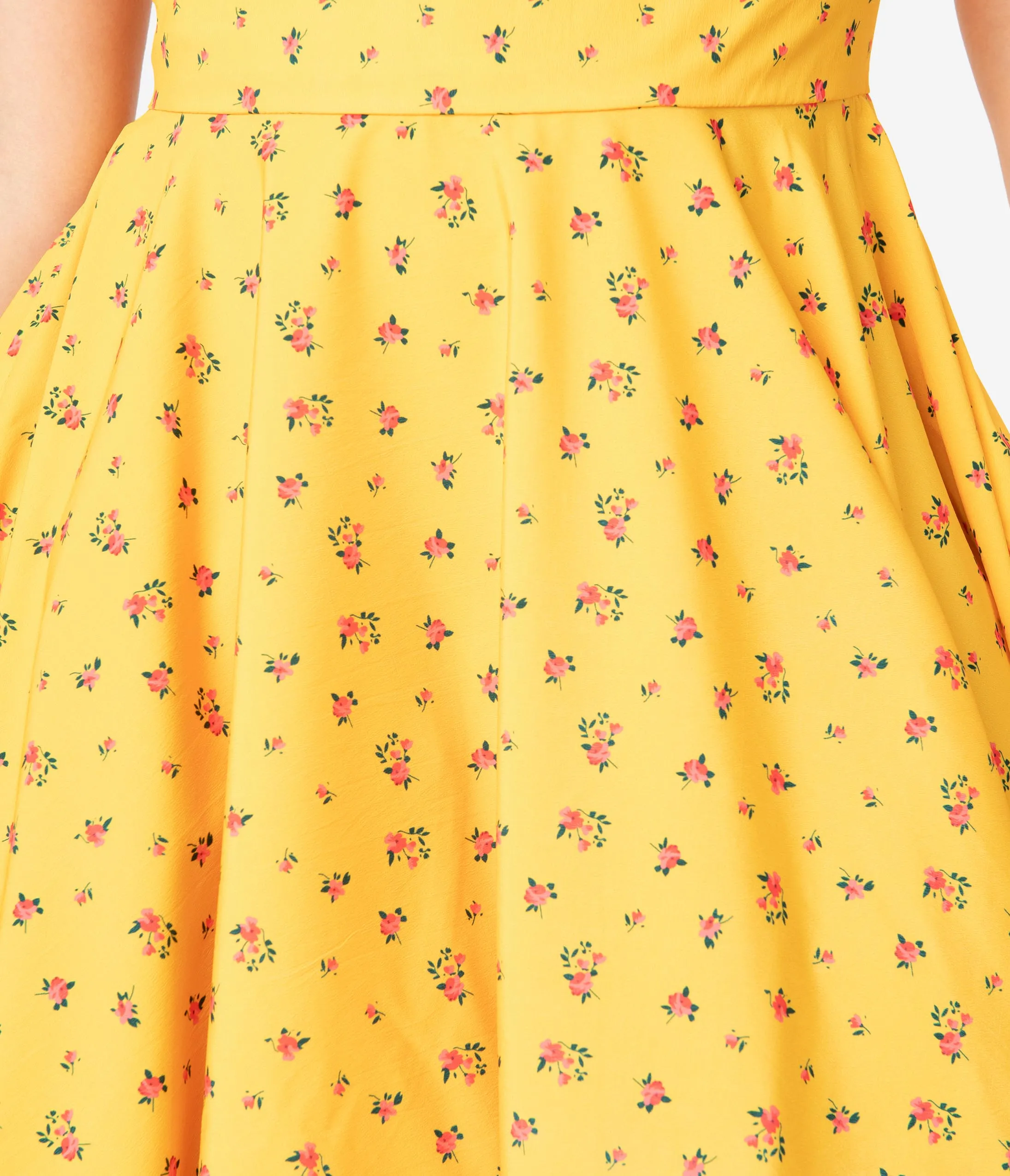 Retro Style Golden Yellow Floral Swing Dress