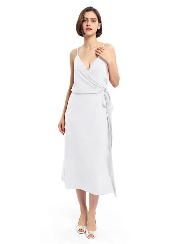 V-neck Split Tea-length Spaghetti Straps Bridesmaid Dresses