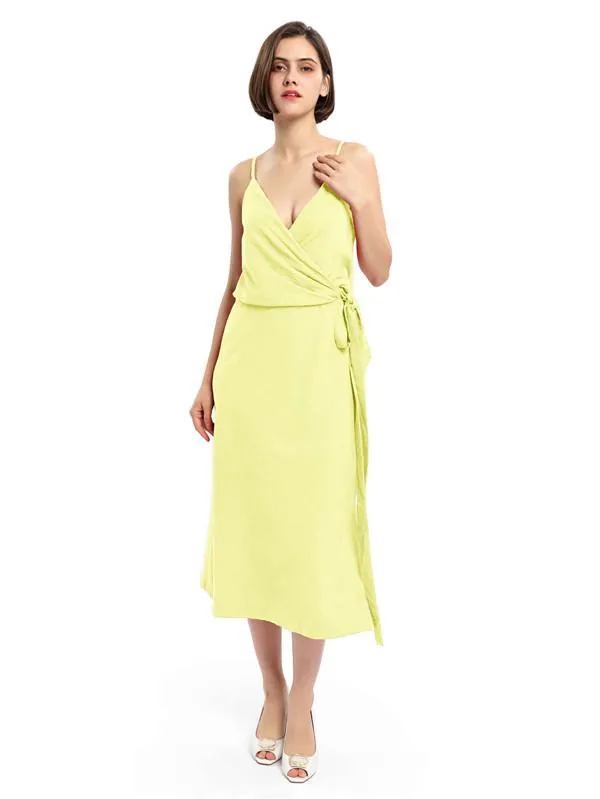 V-neck Split Tea-length Spaghetti Straps Bridesmaid Dresses
