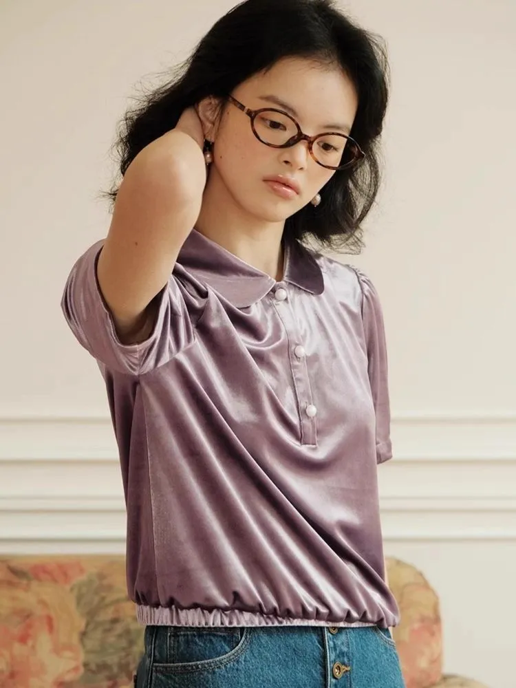Velvet Peter Pan Collar Girly Short Top【s0000007498】