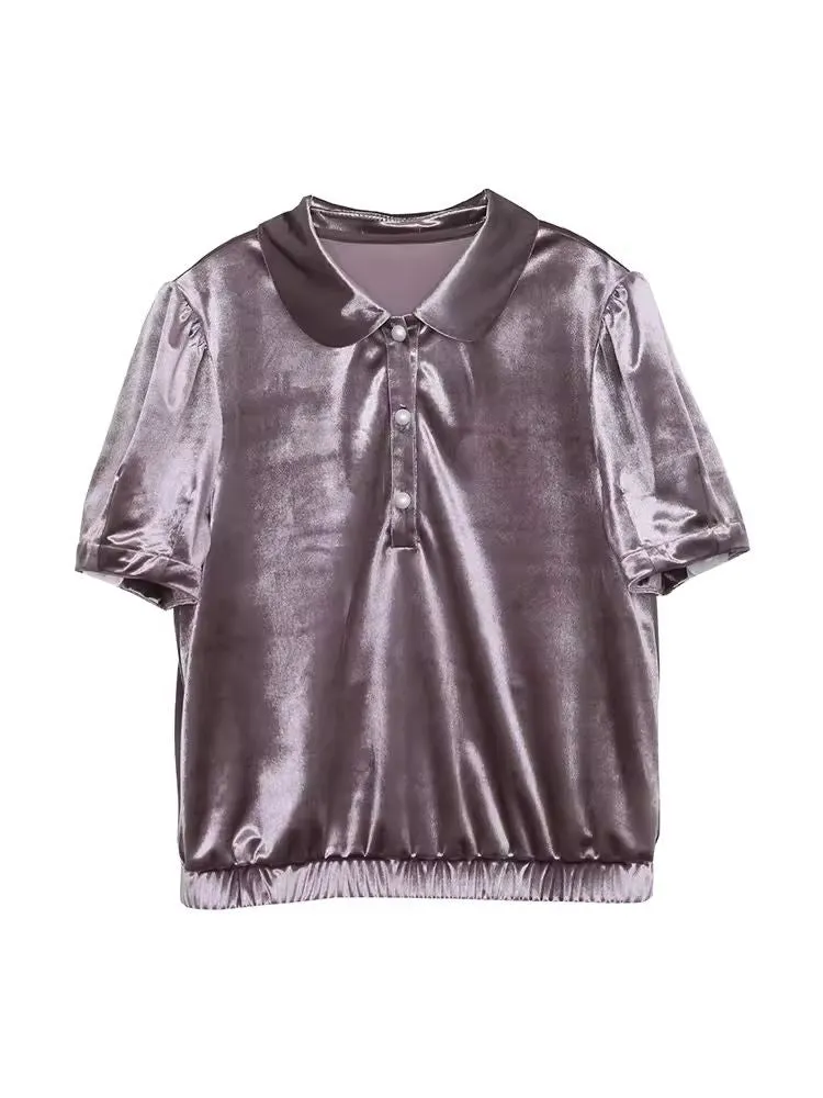 Velvet Peter Pan Collar Girly Short Top【s0000007498】