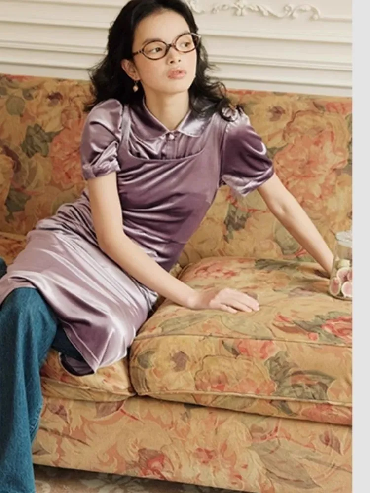 Velvet Peter Pan Collar Girly Short Top【s0000007498】