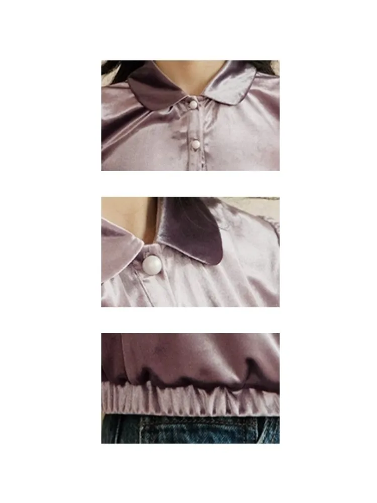 Velvet Peter Pan Collar Girly Short Top【s0000007498】